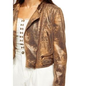 Free People Fenix vegan snakeskin jacket moto zip Medium M NWT